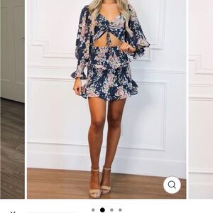 Luxxel Floral Mini Dress - Navy and Pink